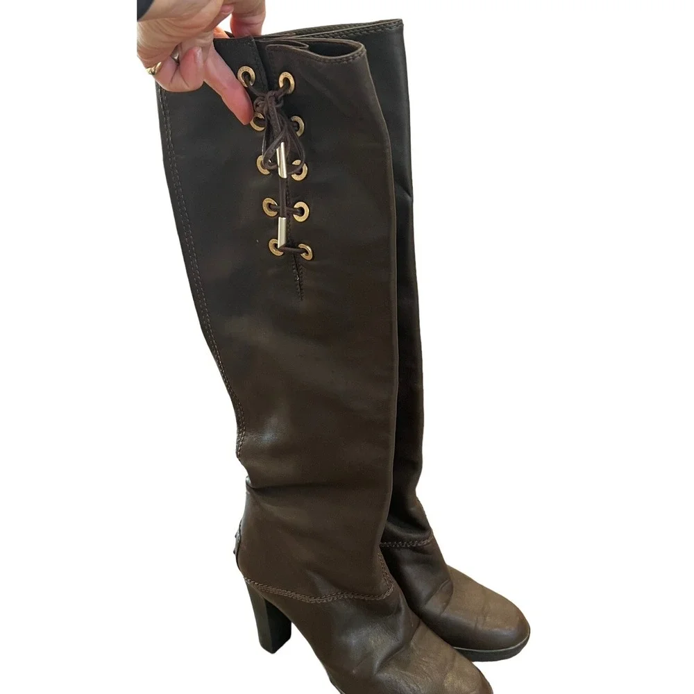 TOD'S Women's Brown Leather Knee High Tall  Riding  Boots Size 35.5 $920 Italy